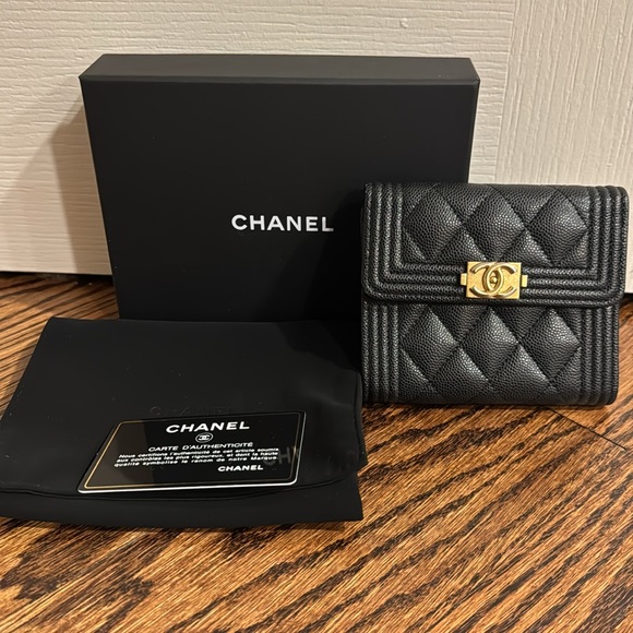 CHANEL Handbags - ***SOLD*** Chanel Black Quilted Caviar Boy Flap Wallet with Gold Hardware
